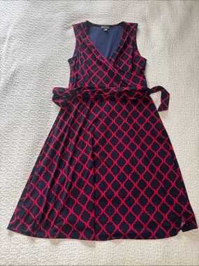 41 Hawthorn Navy Midi Wrap Dress with Pink Geometric Print